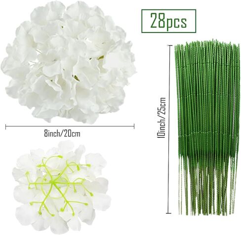 HinyoCo 28 Pcs Large Silk Hydrangea Flowers Artificial Flowers 8 inch Hydrangea Head with stem,Used for Home Wedding Party Decoration (Ivory) in Saudi Arabia