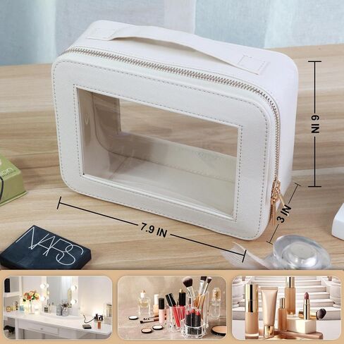 Clear Makeup Bag for Women - Cosmetic Case Travel Toiletry Bag with Metal Zipper Portable Makeup Organizer Storage Bag for Travel Essentials(Beige) in Saudi Arabia