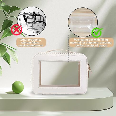 Clear Makeup Bag for Women - Cosmetic Case Travel Toiletry Bag with Metal Zipper Portable Makeup Organizer Storage Bag for Travel Essentials(Beige) in Saudi Arabia