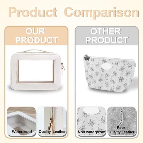 Clear Makeup Bag for Women - Cosmetic Case Travel Toiletry Bag with Metal Zipper Portable Makeup Organizer Storage Bag for Travel Essentials(Beige) in Saudi Arabia
