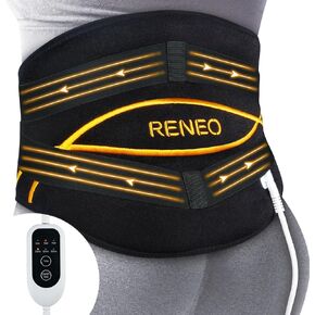 RENEO Lower Back Heating Pad for Pain Relief with Compression Belt, Wearable Heating Pad for Period Cramps, Sciatic Nerve, Stomach, Lumbar, 3 Heat Levels & Auto Shut-Off, Machine Washable, Black