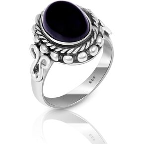 Black Onyx Stone Ring, Silver Overlay Handmade Ring, Bohemian Jewelry Silver Ring For Women Christmas Promise Rings