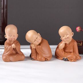3 PCS Baby Buddha Statue, Laughing Buddha Statue Figurine for Home Decor, Meditation Buddha Monk Classic Delicate Arts and Crafts Tea Accessories Ornaments, Small
