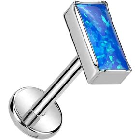 Pierced Owl 18GA ASTM F-136 Implant Grade Titanium Threadless Push-In Rectangular Synthetic Opal Flat Back Stud
