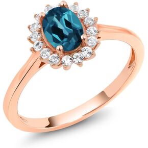 Gem Stone King 10K Rose Gold London Blue Topaz and White Created Sapphire Engagement Ring For Women | 1.14 Cttw | Oval 7X5MM | Gemstone Birthstone | Available in size 5, 6, 7, 8, 9 in Kuwait