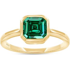 AFFY خاتم الخطوبة سوليتير للنساء، 6X6MM شكل Asscher زامبيا الزمرد مختبر نمت الأحجار الكريمة خاتم وعد الزفاف لها في 14K الذهب الأصفر على الفضة الاسترليني (0.85 قيراط)