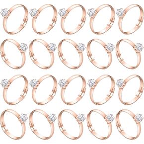 Junkin 48 Pieces Ring Bridal Wedding Fake Rings Decorations Diamond Engagement Rings Bridal Shower Rings Diamond Rings for Party Supply (Rose Gold)