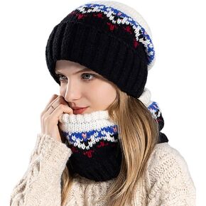 Womens Mens Girls Winter Warm Knitted Beanies Skull Cap & Neck Scarf Sets