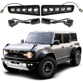 Fog Lights Assemblies Compatible with Ford Bronco 2024 2023 2022 2021 Accessories,White Amber Modular Bumper Fog Lights Kit for Bronco 2/4-Door,Front Bumper Daytime Running Lights Accessories