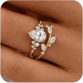RKKOJJO 925 Sterling Silver Bridal Rings Sets AAA Cubic Zirconia CZ Full Diamond Engagements Rings Wedding 2 Pcs Promise Anniversary White Gold Rings for Women Size 7
