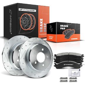 A-Premium 12.85 inch (326.4mm) Front Drilled and Slotted Disc Brake Rotors + Ceramic Pads Kit Compatible with Select Dodge Models - Ram 2500 2000-2002, Ram 3500 2000-2002, 6-PC Set