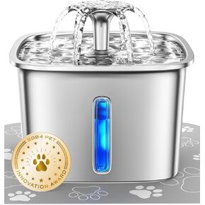 Veken Innovation Award Winner Stainless Steel Cat Water Fountain, 95oz/2.8L Automatic Pet Fountain Dog Water Dispenser with Replacement Filters & Silicone Mat for Cats, Dogs, Multiple Pets（Purple）