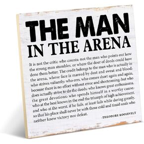 Inspirational Wood Decor Desk Sign Motivational the Man in the Arena Wood Sign Desk Table Shelf Decoration for Home Office 6.3 x 6.3 Inches