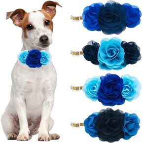 6 Pcs Dogs Collar Flowers Bows for Small Dogs Cats 3D Dog Flowers with Adjustable Elastic Band Three Flowers Dog Collar Girls Grooming