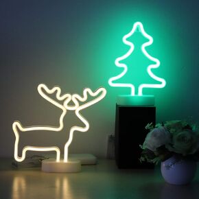 Christmas Neon Sign 2 Packs Reindeer and Xmas Tree Green Neon Wall Décor Lights USB and Battery Powered Neon Lights for Bedroom Girls Kids Christmas Gifts Home Decoration for Xmas (CMT-DER)