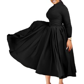 Ptorlio Women's Long Sleeve Dress Turtleneck Pleated Casual Cocktail Midi Dresses