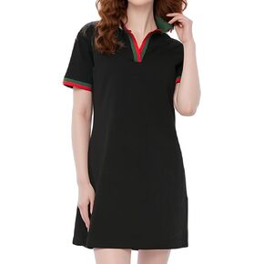Kissonic Women Polo Dress V Neck Short Sleeve A-line Sweatshirt Dress Loose Fit Tennis Golf Dresses