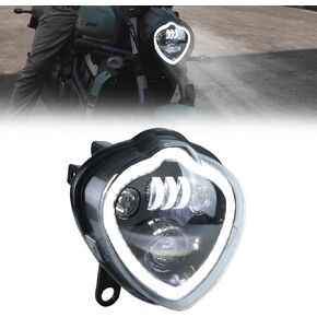 Projector LED Headlights for Kawasaki Vulcan 650 2015-2023, Front Headlamp Head Lights with High-low Beam DRL Halo Ring Lights for Kawasaki Vulcan S 650 EN650 2015-2023 Accessories, Replace #YGJM-0031