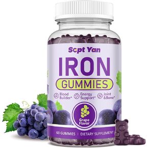 Iron Gummies for Women and Men, Iron Supplement with Calcium, Zinc, Folate & Vitamin B12, C, B6, D3&K12 for Blood Builder & Energy Support & Bone Health for Iron Deficiency Anemia Vegan, 60ct