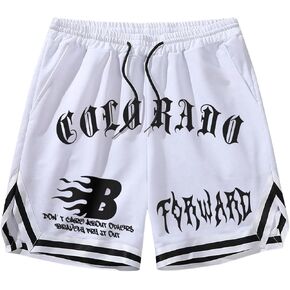 Men's Y2K Graphic Basketball Shorts Striped Trim Drawstring Waist Workout Drippy Shorts
