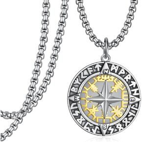 925 Sterling Silver Viking Compass Necklace for Men & Women - Norse Spiritual Guidance Jewelry, Pagan Viking Gifts