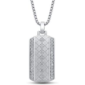 Jewelili Sterling Silver and Yelllow Gold Over Sterling Silver 1/3 Cttw Natural White Round Diamond Dog Tags Mens Pendant Necklace, 22" Box Chain