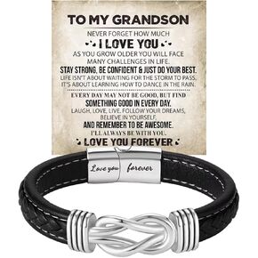 To My Son Grandson Bracelet From Mom Grandma, Infinity Knot Love You Forever Linked Together Handmade Leather Bracelets Mens Birthday Weave Gift Jewelry