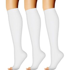 CHARMKING 3 Pairs Open Toe Compression Socks for Women & Men Circulation 15-20 mmHg is Best Support for All Day Wear