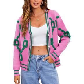 MakeMeChic Women's Button Down Cardigan Sweaters Graphic Print Long Sleeve V Neck Sweaters