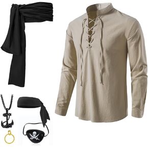 Pirate Shirt Sash Cosplay Costume Renaissance Victorian Medieval Gothic Outfit for Adults Halloween Party Dress Up