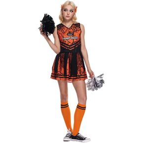 EraSpooky Women Scary Cheerleader Costume Halloween Evil School Girl Suit Cool Sporty Outfit Adult