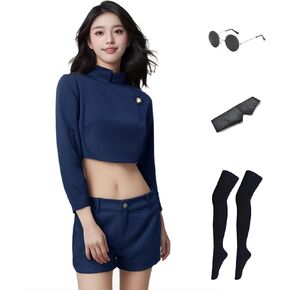 Women Anime JJK Satoru Cosplay Costume Jujutsu Japanese School Uniform Jacket Shorts Outfit with Glasses Blindfold