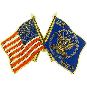 United States of America Flag Crossed with United States Navy USN Flag 1" Lapel Pin