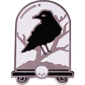 Enamel Raven Pin With Skull And Tree Branch Design Bird Pin Gothic Lapel Pin for Bags Jackets Clothing