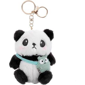 CUTE PANDA PLUSH KEYCHAIN, Panda Keychain, Great for Car Decoration, Backpack, Keyring, Party Favors (Panda), Black, Small, White