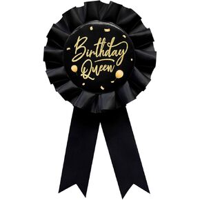 Birthday Queen Tinplate Badge Pin Black Satin Fabric Happy Birthday Themed Button Pin Party Decorations Award Ribbon Badge Pin