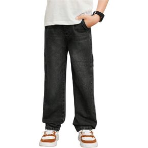 WDIRARA Boy's Casual Straight Leg Jeans Loose Elastic Waist Denim Pants with Pockets