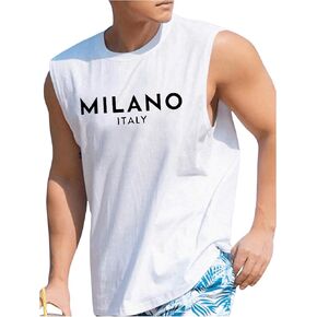 OYOANGLE Men's Letter Graphic Print Vest Tank Top Crew Neck Sleeveless Shirts Casual Summer Beach Tops
