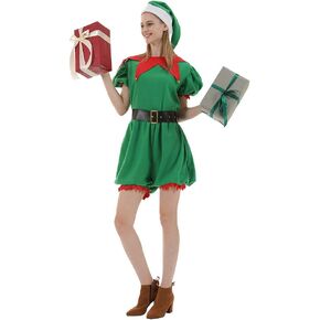 EraSpooky Christmas Elf Santa's Helper Costume for Women Party Fancy Dress with Hat