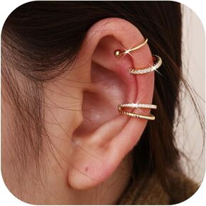 FUNRUN JEWELRY Ear Cuff Earrings for Women Non Piercing 14K Gold Plated Ear Cuffs Non Pierced Adjustable Fake Earrings 3-4PCS