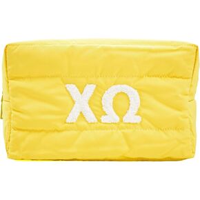 Sorority Shop Chi Omega Makeup Bag - Puffer Style with Sorority Letters, Travel Cosmetic Bag with Zipper Closure, Perfect Chi Omega Sorority Gifts for Women