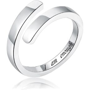 Women's Inspirational Hug Ring for Lover - I am Enough Engraved Hugging Rings, Love and Crafted Open Finger Ring for Encouragement Jewelry Gifts, Adjustable size to 6 7 8 9 10
