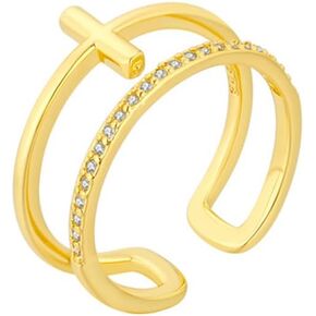 MYANAIL Christian Rhinestone Double Cross Ring Creative Wedding Commitment Ring for Woman Double Layer Opening Statement Ring Stacked Knuckle Ring