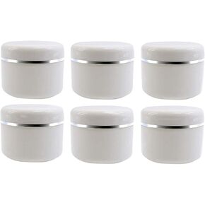 100ml 3.34oz White Silver Edge Empty Refillable Cosmetic Plastic Jars with Dome Lid Make Up Face Cream Lip Balm Lotion Storage Container Travel Case Bottle Pot Pack of 6
