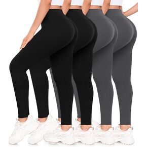 4 Pack Leggings for Women Butt Lift High Waisted Tummy Control Slimming Black No See-Thru Yoga Pants Workout Running