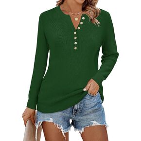 Rapbin Women's Knitted Henley Sweater Long Sleeve Casual V-Neck Pullover Winter Tops with Buttons