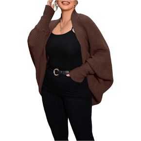 MakeMeChic Women's Plus Size Drop Shoulder Cardigan Sweaters Long Sleeve Open Front Knitted Outerwear