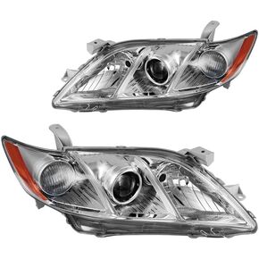 KAX Headlight Assembly,Chrome Headlights Compatible with Camry 2007-2009 Hybrid Amber Reflector Color Clear Lens Color