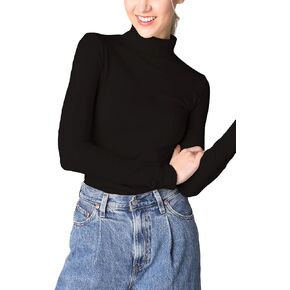 NIKIBIKI Women Seamless Long Sleeve Foldable Mock Turtleneck Top, Made in U.S.A, One Size