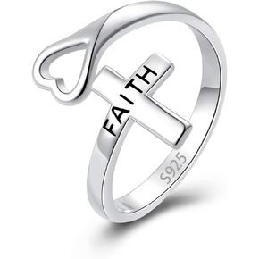 Cross Purity Ring for Women - Sterling Silver Faith Rings Adjustable Thumb Ring Christian Jewelry Confirmation Gifts for Women